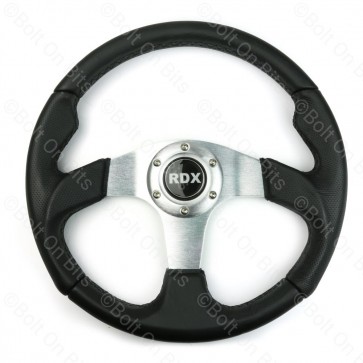 Black Leather Steering Wheel With Silver/Plain Center Spokes