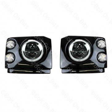 Discovery 1 300Tdi Fronts Clear LED Wipac Black RHD 7" LED Headlamps Halo Angel Eye